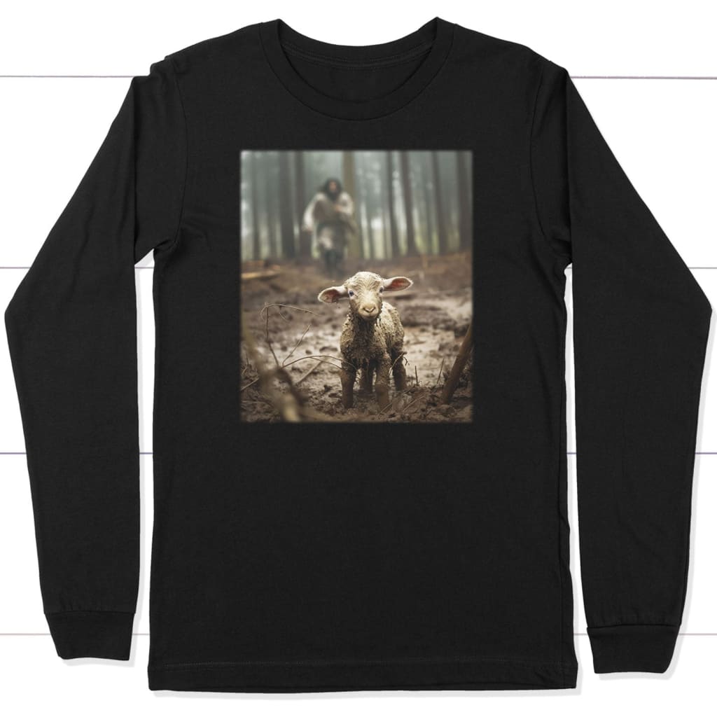 Jesus Lamb of God Running After Long Sleeve Shirt Black / S