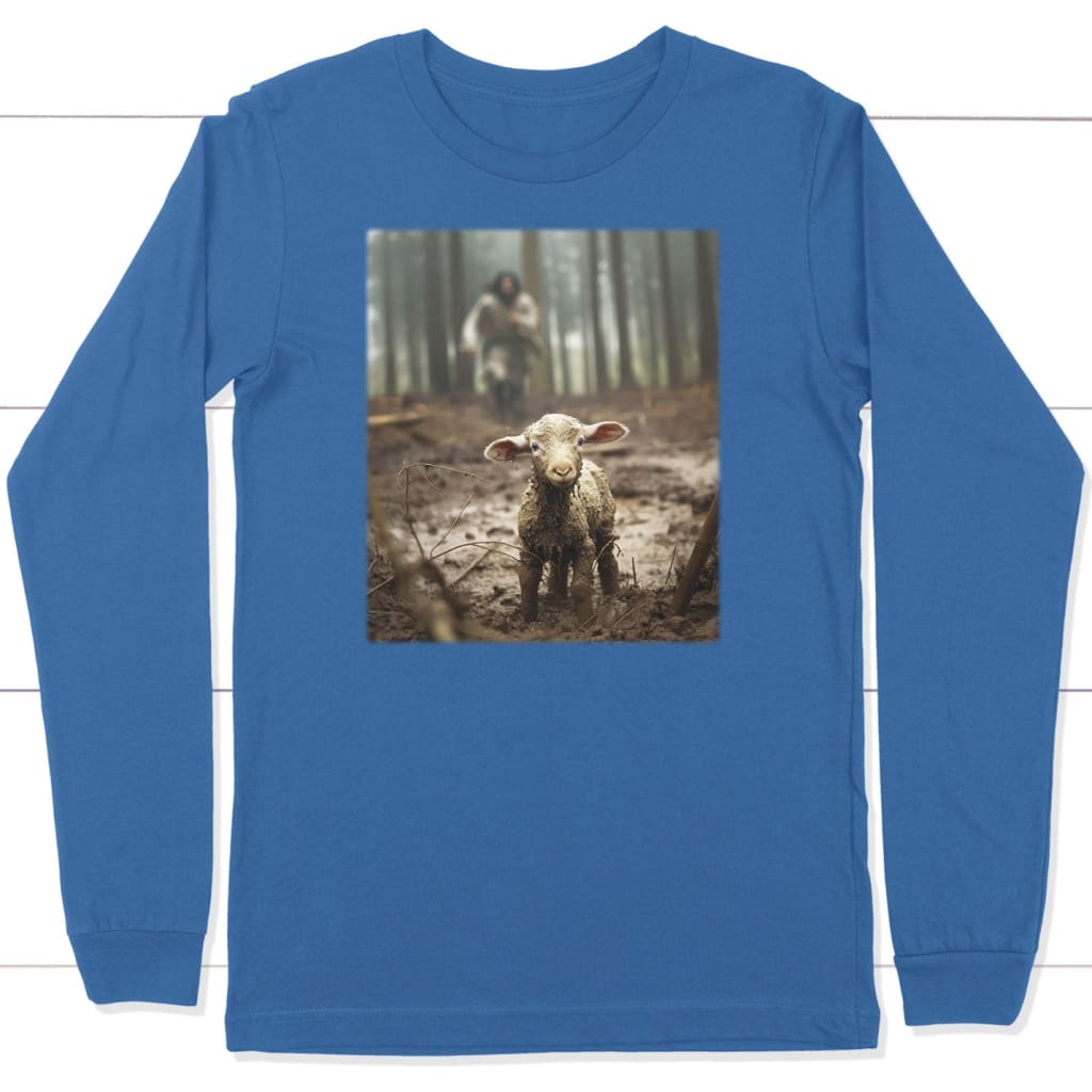 Jesus Lamb of God Running After Long Sleeve Shirt True Royal / S