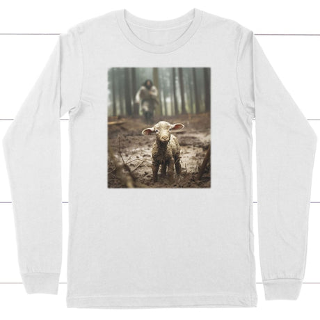 Jesus Lamb of God Running After Long Sleeve Shirt White / S