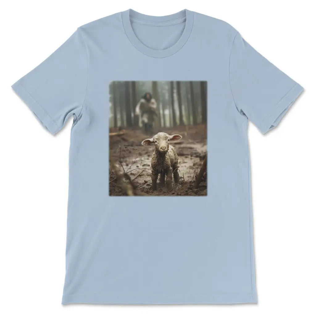 Jesus Lamb Of God Jesus Running After Lamb T-shirt Light Blue / S