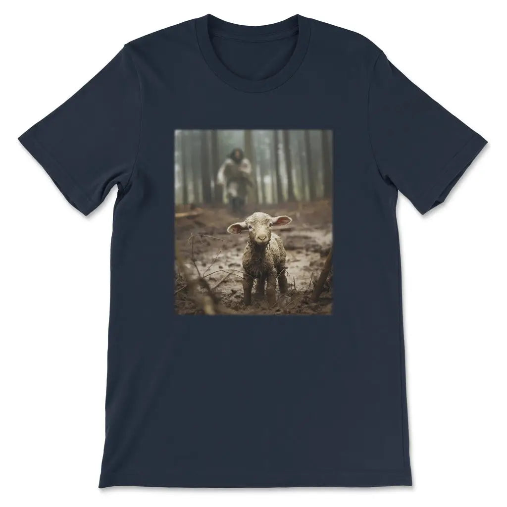 Jesus Lamb Of God Jesus Running After Lamb T-shirt Navy / S