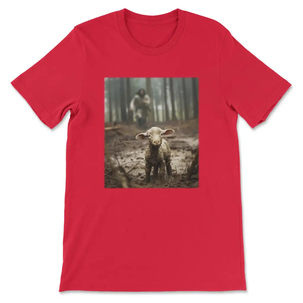 Jesus Lamb Of God Jesus Running After Lamb T-shirt Red / S