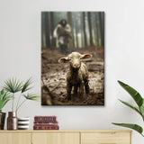 Christian wall art featuring Jesus running after a lost lamb, symbolizing His love and care, perfect faith-based home decor.