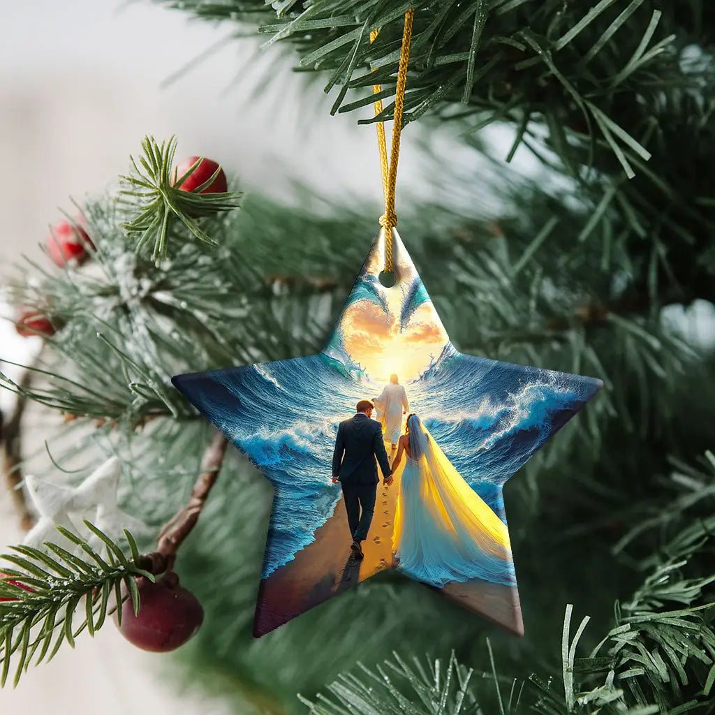 Faith-inspired ornament representing God’s miracles and guidance in marriage.