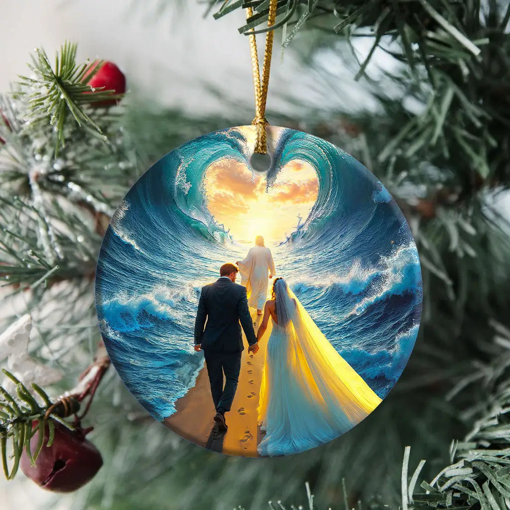 Jesus Leading a Married Couple Through Parted Sea Ornament Circle / 1-pack