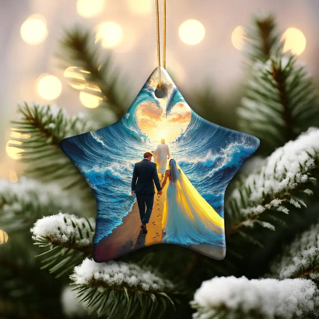Christian decor piece showing parted sea and couple walking with Christ in faith. Star / 1-pack