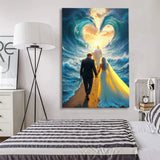 Religious canvas wall art with Jesus guiding a couple through a parted sea, perfect for faith-filled home decor