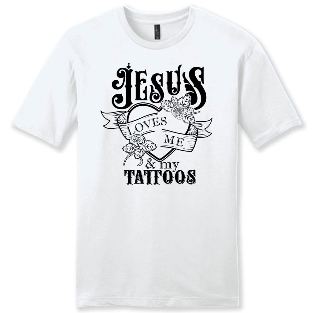 Men’s T-shirt Jesus Loves Me and My Tattoos Christian T-shirt White / S