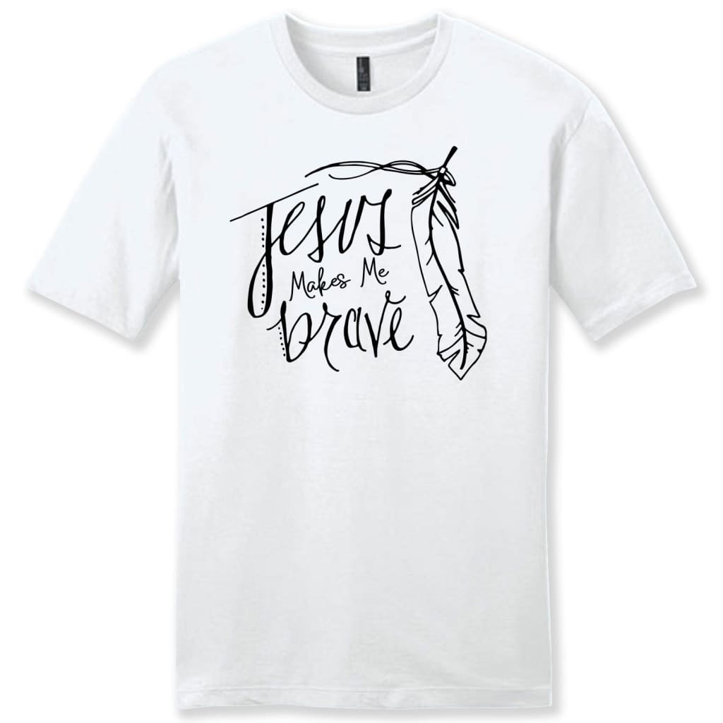 Jesus makes me brave mens Christian t-shirt White / S