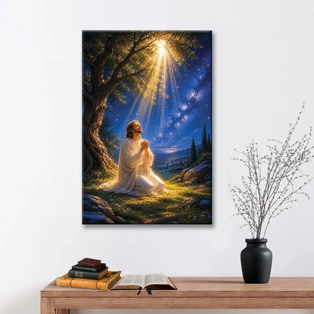 Jesus in Gethsemane prayer Bible verse wall art canvas Matthew 26:39 Christian decor