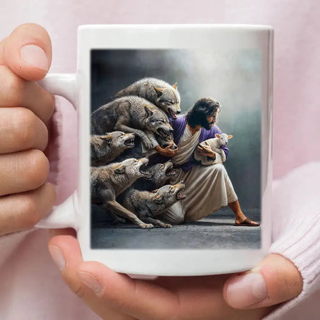 Jesus Protects The Lamb From Wolves Coffee Mug
