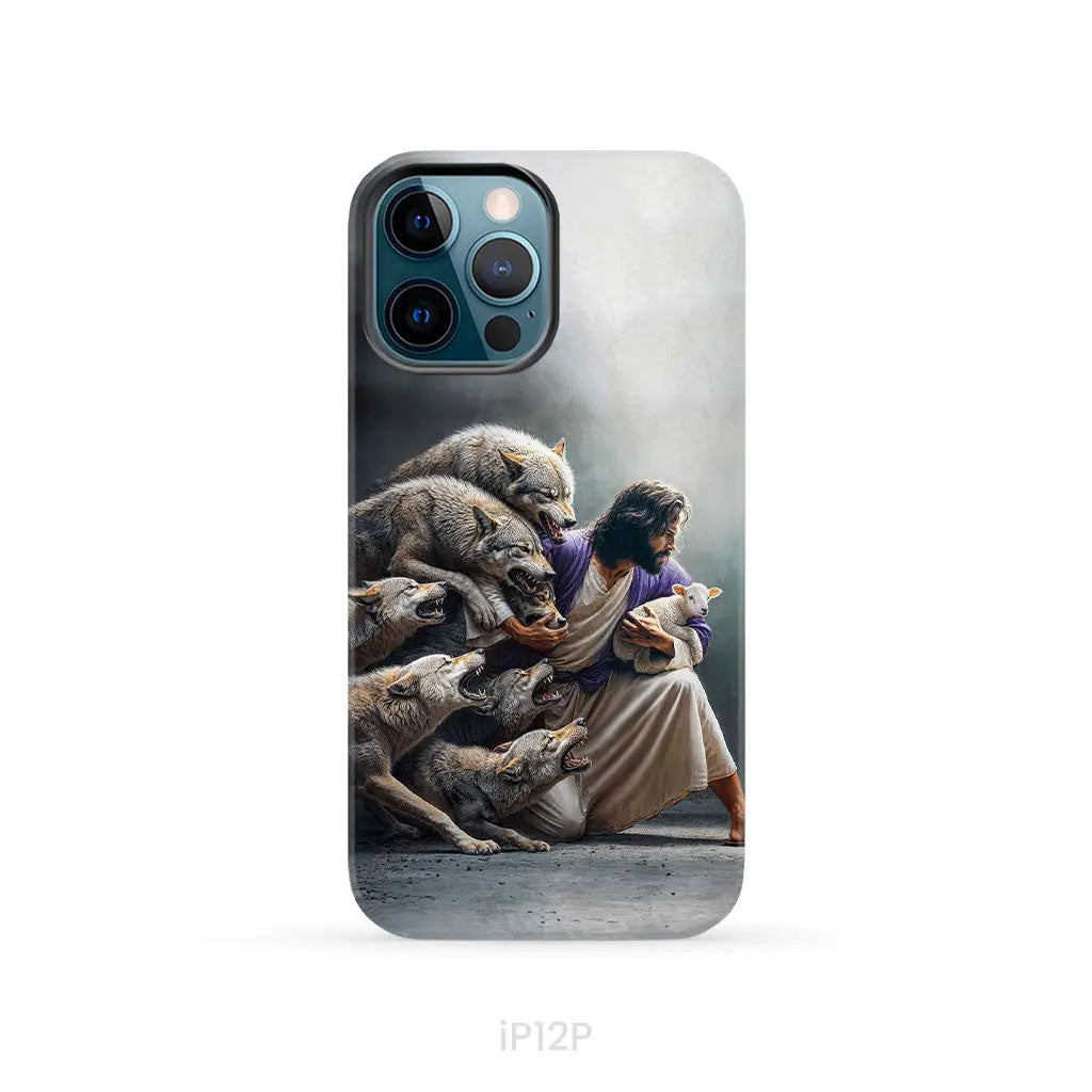 Jesus Protects The Lamb From Wolves Phone Case iPhone 12 Pro / Tough Case