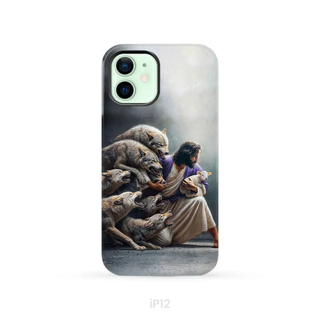 Jesus Protects The Lamb From Wolves Phone Case iPhone 12 / Tough Case