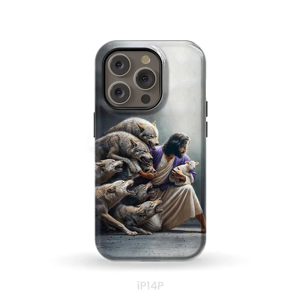 Jesus Protects The Lamb From Wolves Phone Case iPhone 14 Pro / Tough Case