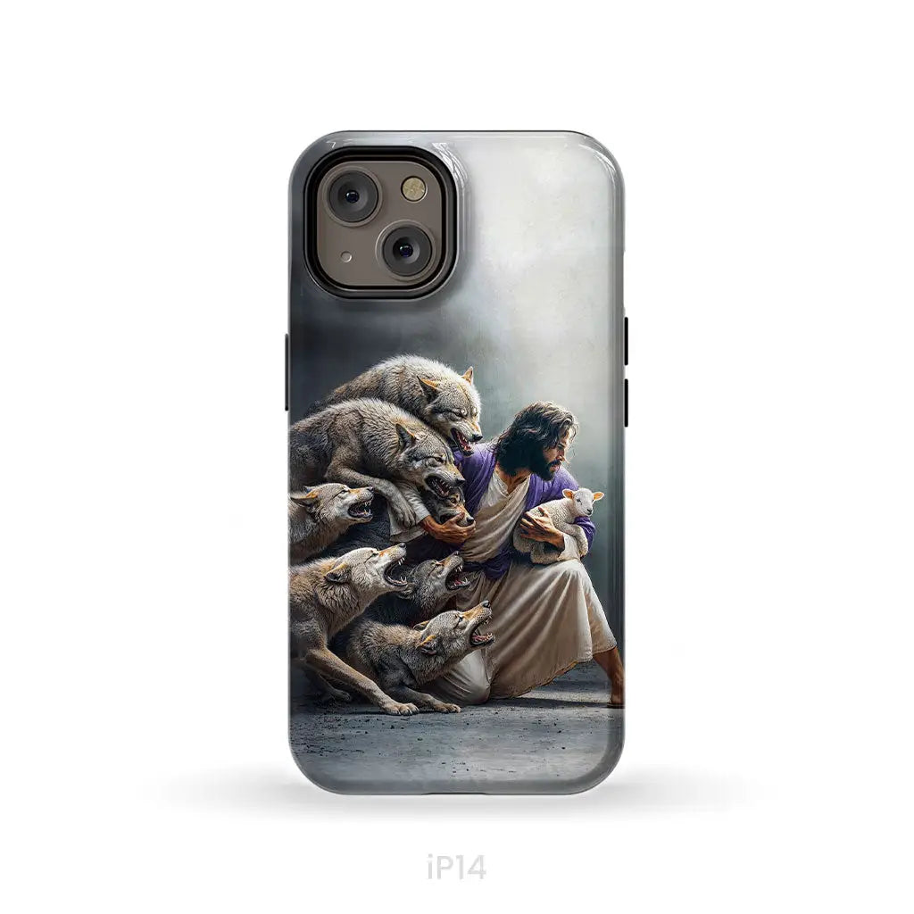 Jesus Protects The Lamb From Wolves Phone Case iPhone 14 / Tough Case