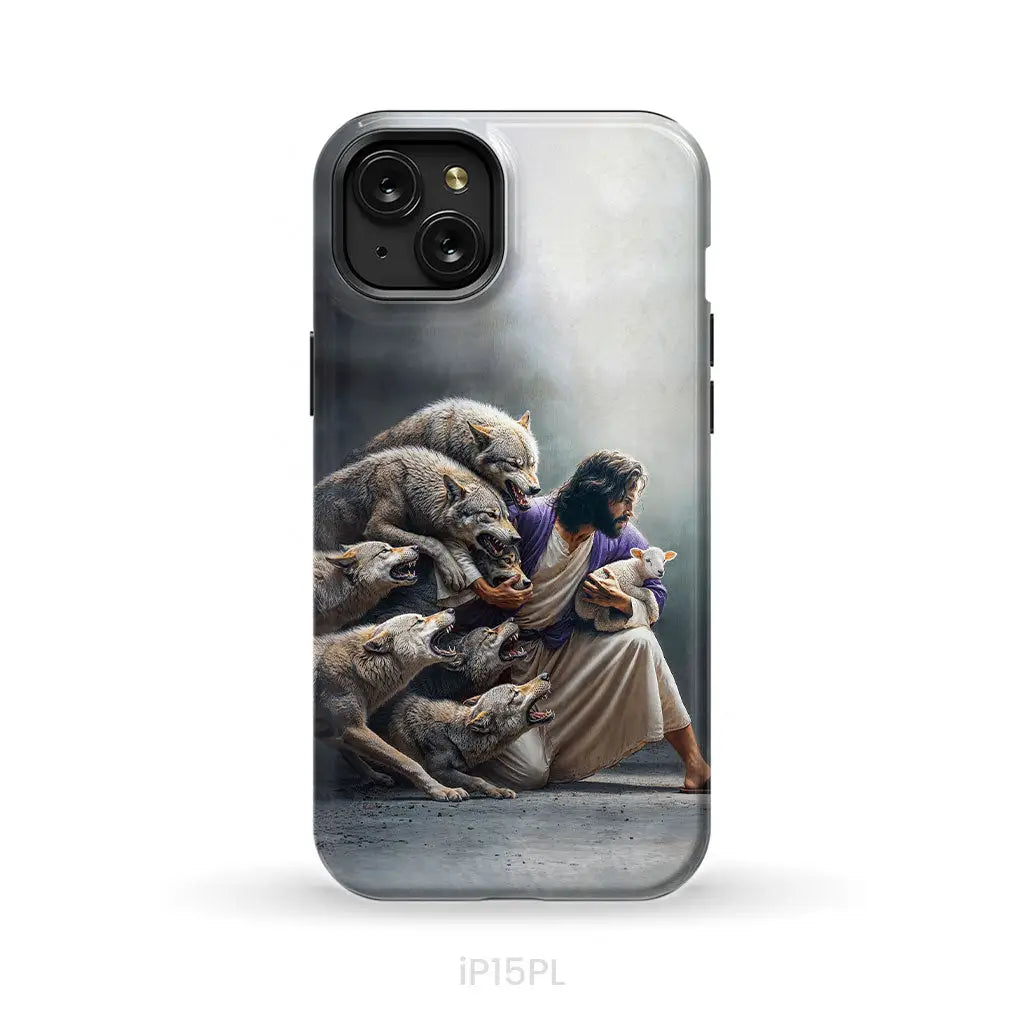 Jesus Protects The Lamb From Wolves Phone Case iPhone 15 Plus / Tough Case