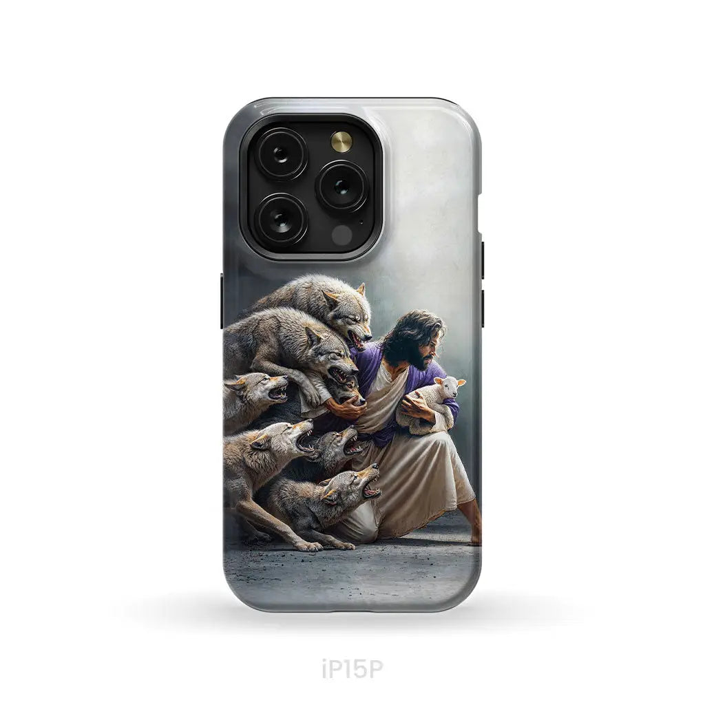 Jesus Protects The Lamb From Wolves Phone Case iPhone 15 Pro / Tough Case