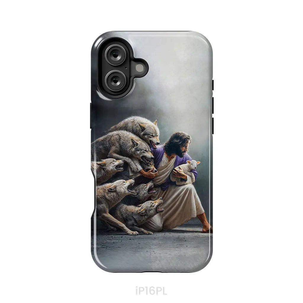 Jesus Protects The Lamb From Wolves Phone Case iPhone 16 Plus / Tough Case