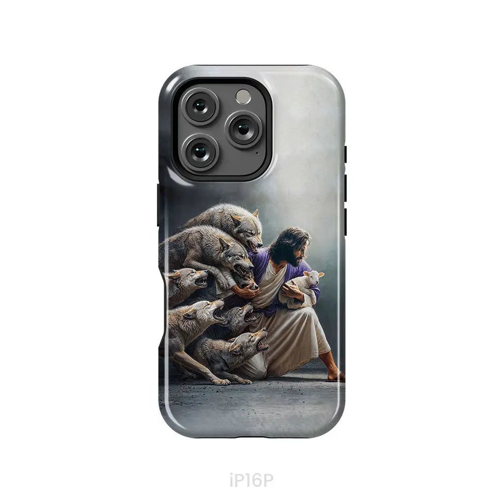 Jesus Protects The Lamb From Wolves Phone Case iPhone 16 Pro / Tough Case
