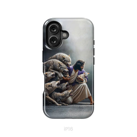 Jesus Protects The Lamb From Wolves Phone Case iPhone 16 / Tough Case