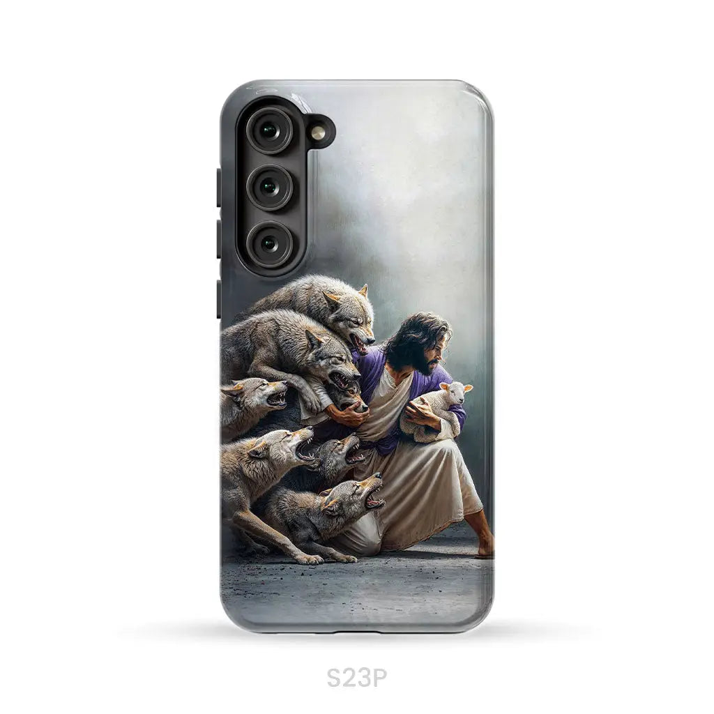 Jesus Protects The Lamb From Wolves Phone Case Samsung Galaxy S23 Plus / Tough Case
