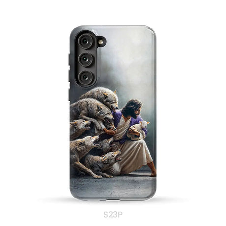 Jesus Protects The Lamb From Wolves Phone Case Samsung Galaxy S23 Plus / Tough Case