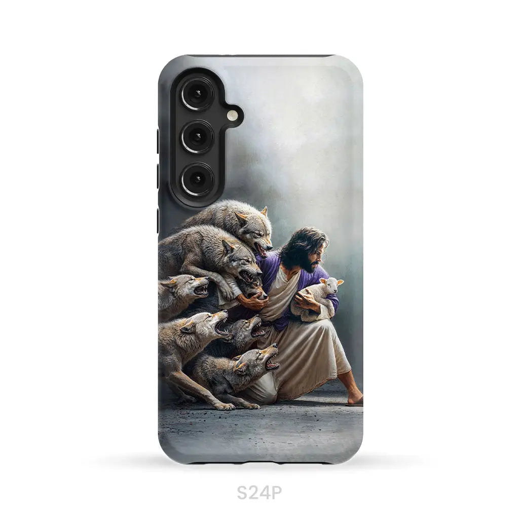 Jesus Protects The Lamb From Wolves Phone Case Samsung Galaxy S24 Plus / Tough Case