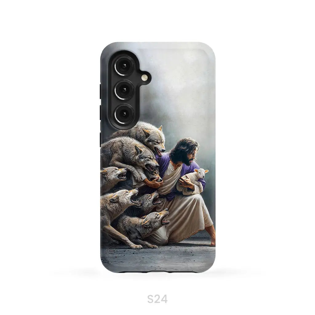 Jesus Protects The Lamb From Wolves Phone Case Samsung Galaxy S24 / Tough Case