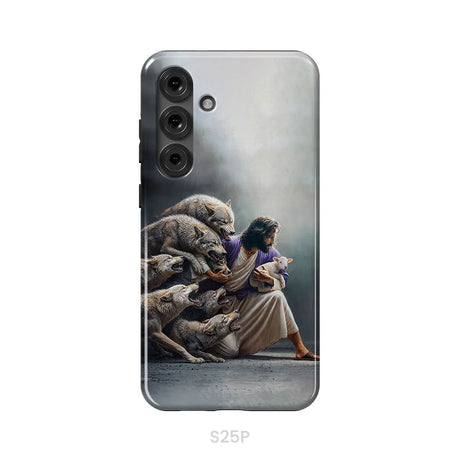 Jesus Protects The Lamb From Wolves Phone Case Samsung Galaxy S25 Plus / Tough Case
