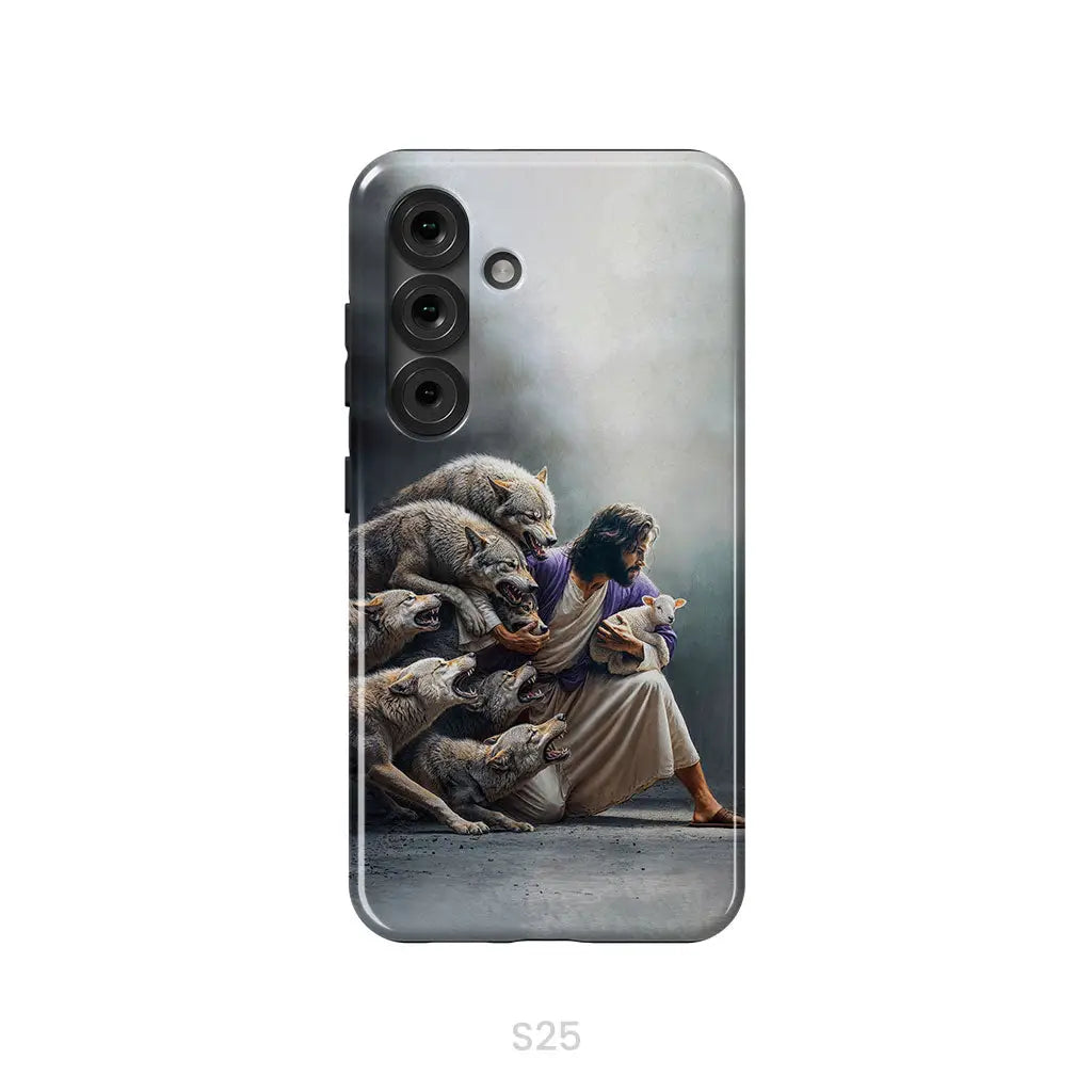 Jesus Protects The Lamb From Wolves Phone Case Samsung Galaxy S25 / Tough Case