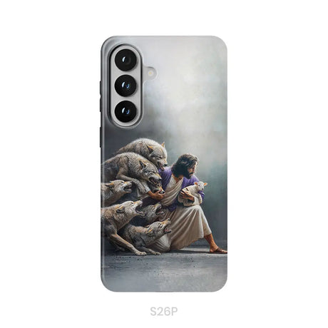 Jesus Protects The Lamb From Wolves Phone Case Samsung Galaxy S26 Plus / Tough Case