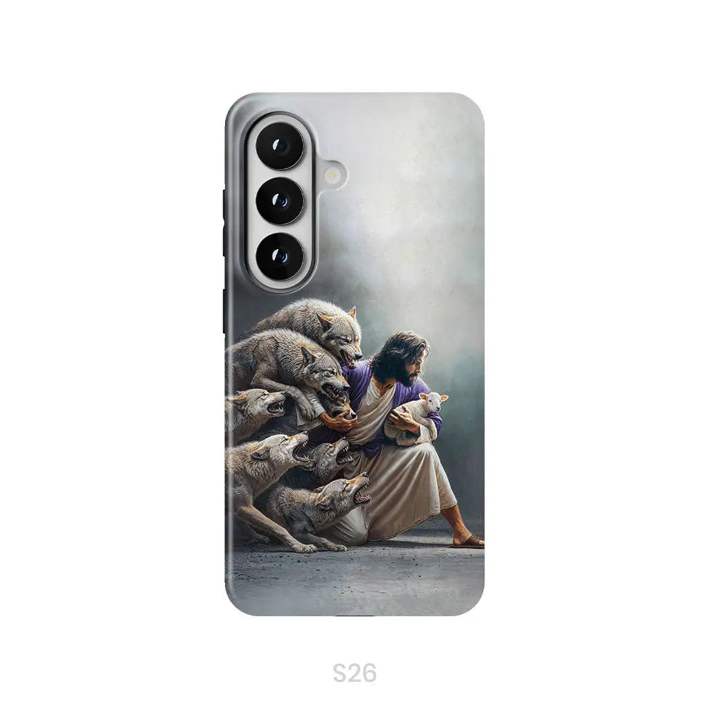Jesus Protects The Lamb From Wolves Phone Case Samsung Galaxy S26 / Tough Case