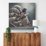 Inspirational Jesus wall art: "Jesus protects the lamb from wolves." Beautiful Christian decor for any space.