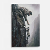Christian wall art decor featuring Jesus reaching for a sheep on a steep cliff, ideal inspirational wall art for believers.