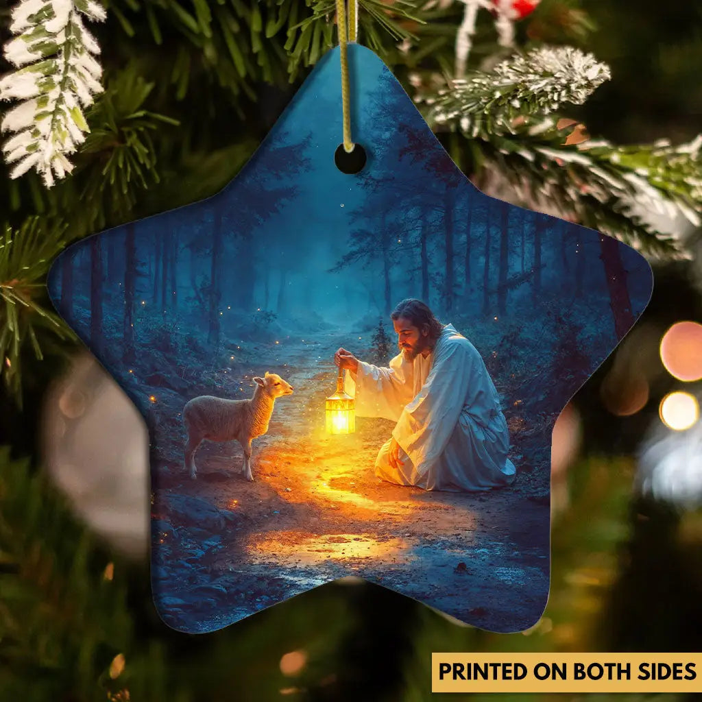 Jesus Rescues Lamb at Night Ornament