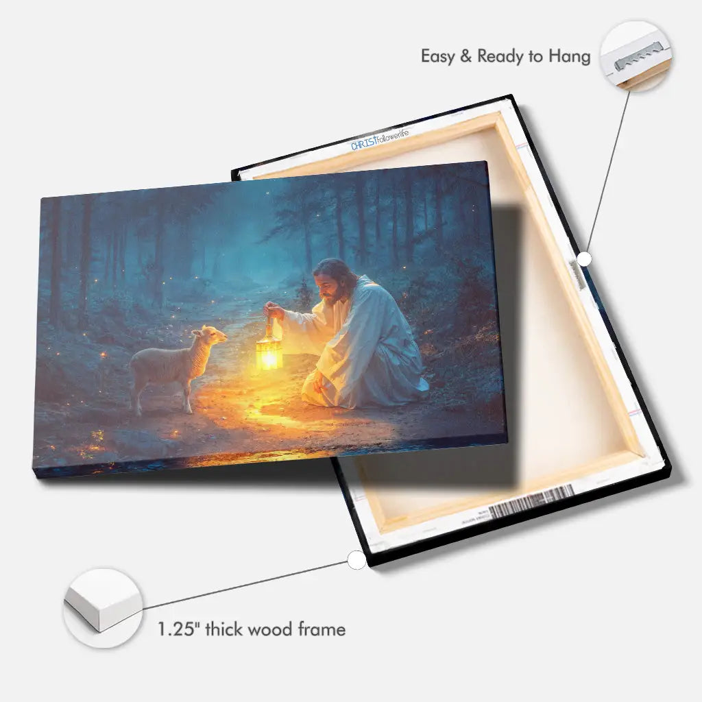Jesus Rescues Lamb at Night Canvas