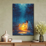 Inspirational canvas print with Jesus rescuing a lamb at night, ideal for adding spiritual meaning to your home decor.