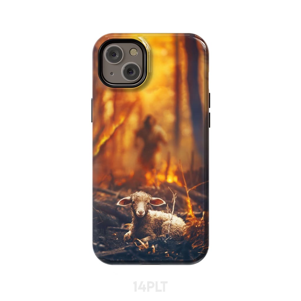 Jesus Rescues Lamb in the Fire Phone Case iPhone 14 Plus / Tough