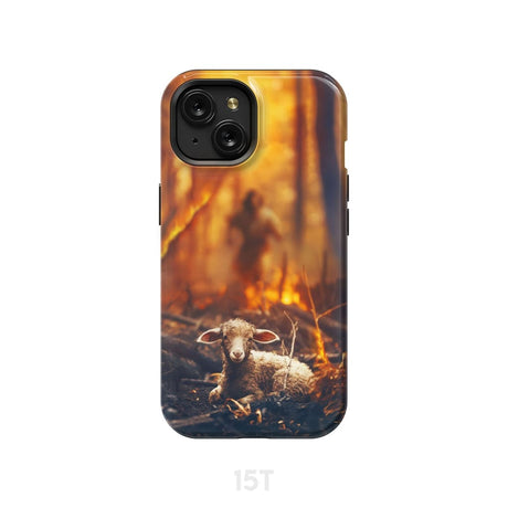Jesus Rescues Lamb in the Fire Phone Case iPhone 15 / Tough