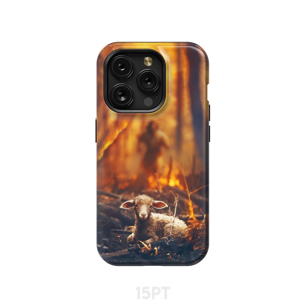 Jesus Rescues Lamb in the Fire Phone Case iPhone 15 Pro / Tough