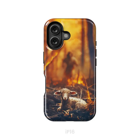 Jesus Rescues Lamb in the Fire Phone Case iPhone 16 / Tough Case