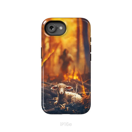 Jesus Rescues Lamb in the Fire Phone Case iPhone 16e / Tough Case