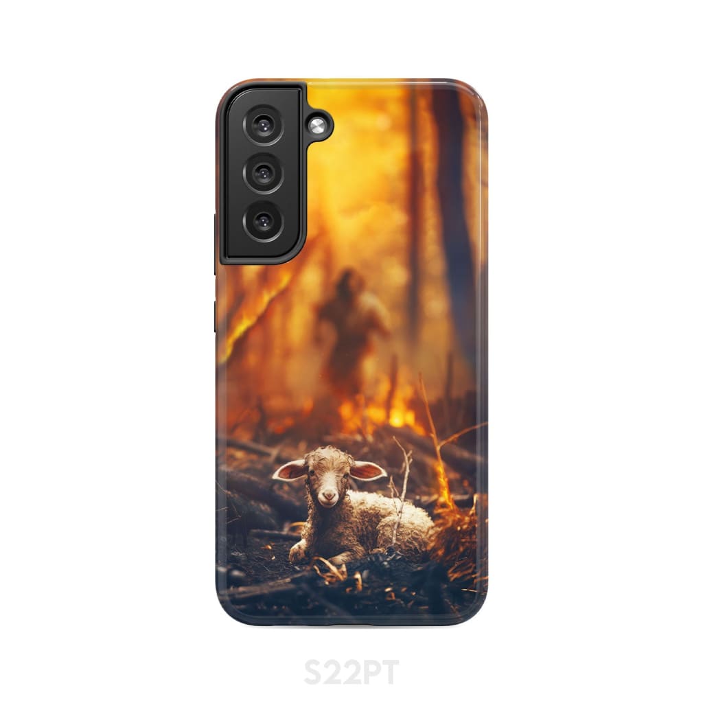 Jesus Rescues Lamb in the Fire Phone Case Samsung Galaxy S22 Plus / Tough