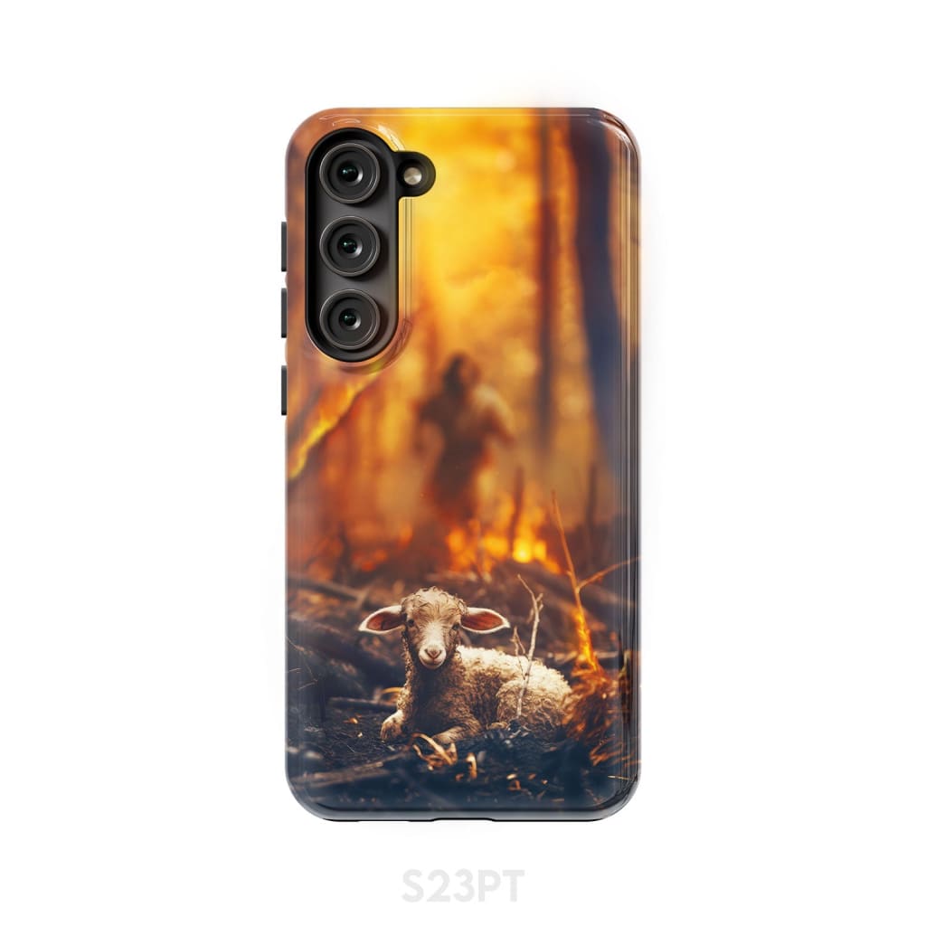 Jesus Rescues Lamb in the Fire Phone Case Samsung Galaxy S23 Plus / Tough