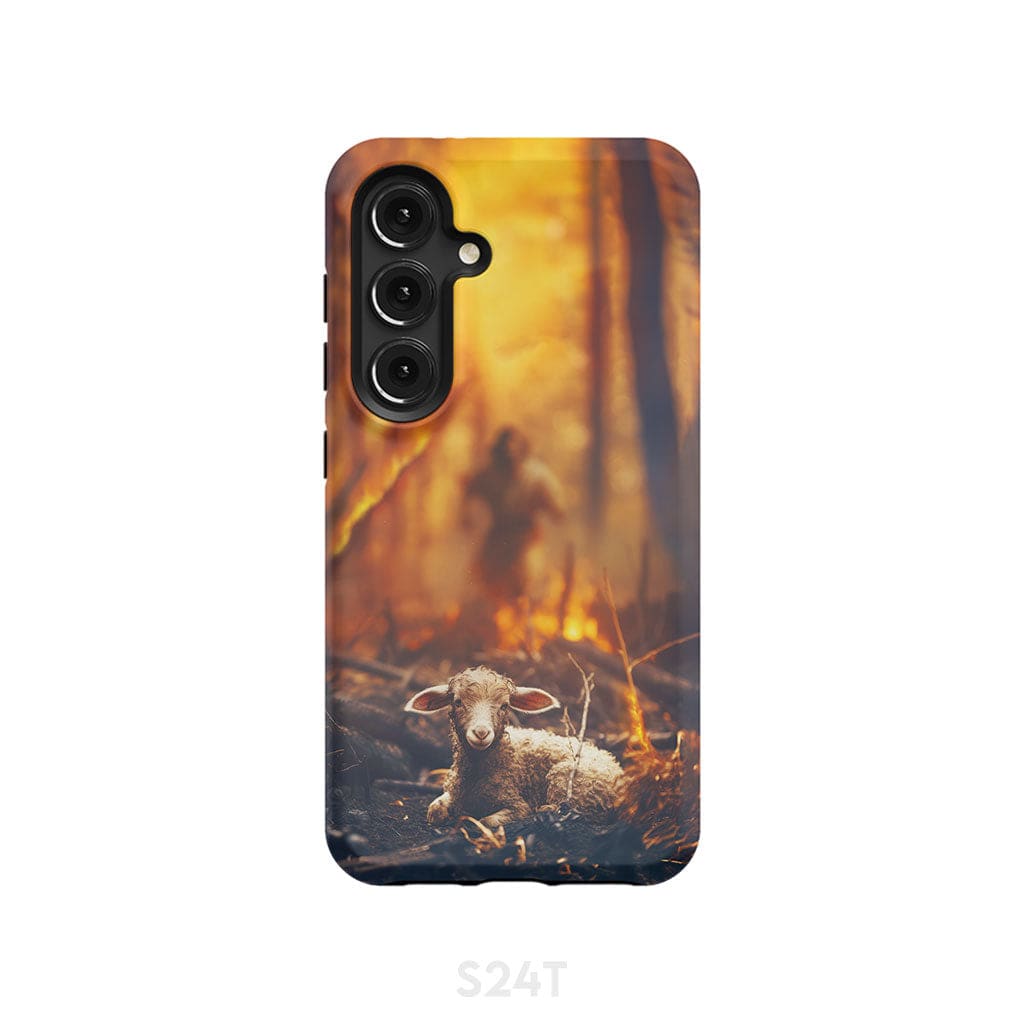 Jesus Rescues Lamb in the Fire Phone Case Samsung Galaxy S24 / Tough