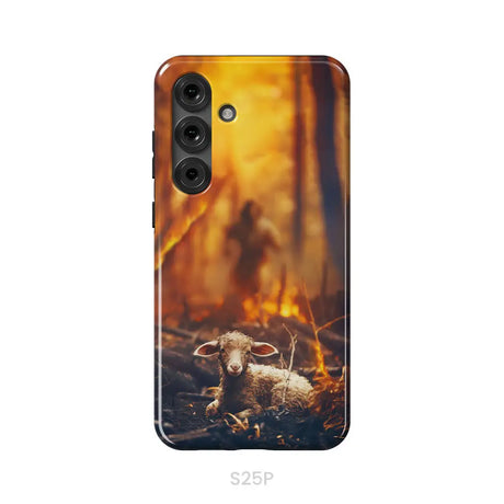 Jesus Rescues Lamb in the Fire Phone Case Samsung Galaxy S25 Plus / Tough Case