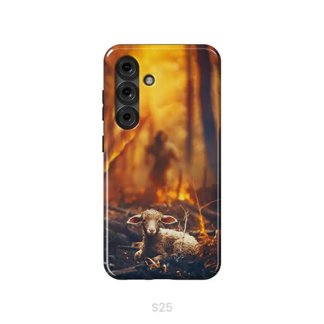 Jesus Rescues Lamb in the Fire Phone Case Samsung Galaxy S25 / Tough Case
