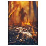 Christian art of Jesus rescuing a lamb from the fire, perfect for Christian gifts and uplifting home decor.