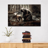 Inspirational canvas print with Jesus rescuing a lost lamb, ideal Christian wall art for homes.