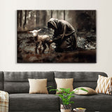 Faith-based wall art displaying Jesus saving a lost lamb, great religious decor for Christian homes.